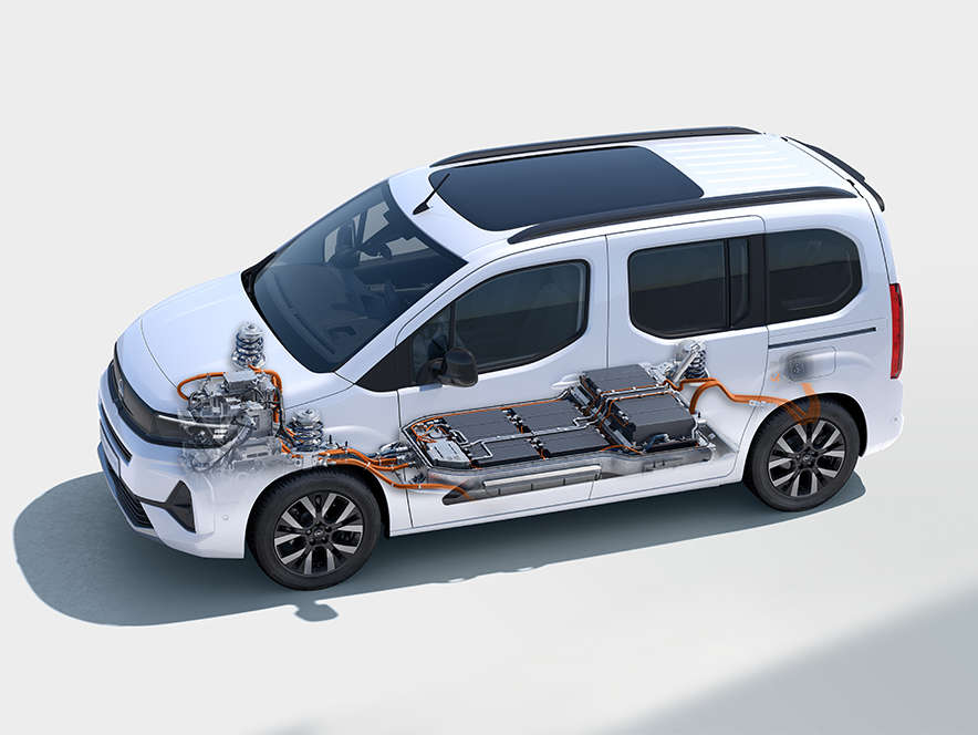 Схема розташування електропривода у білому Opel Combo Electric