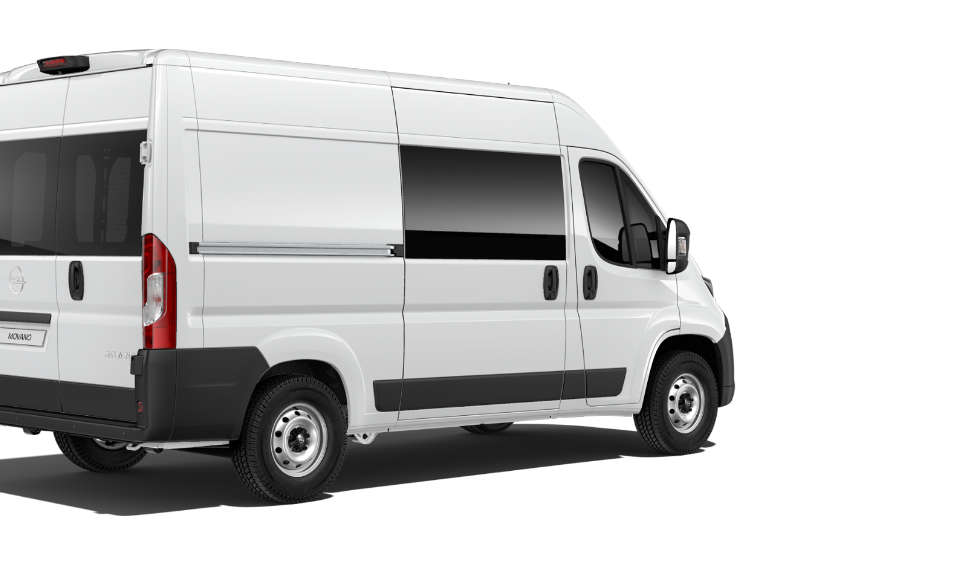 Новий Opel Movano білого кольору, вигляд ззаду з правого боку